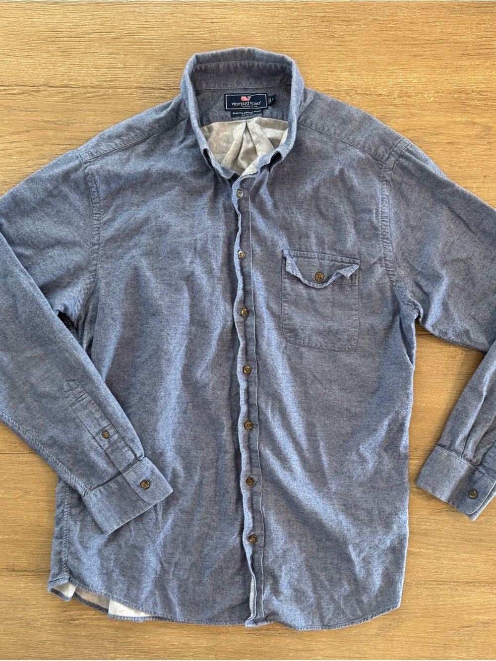 Vineyard Vines Men's Heathered Blue Long-Sleeve Button-Down